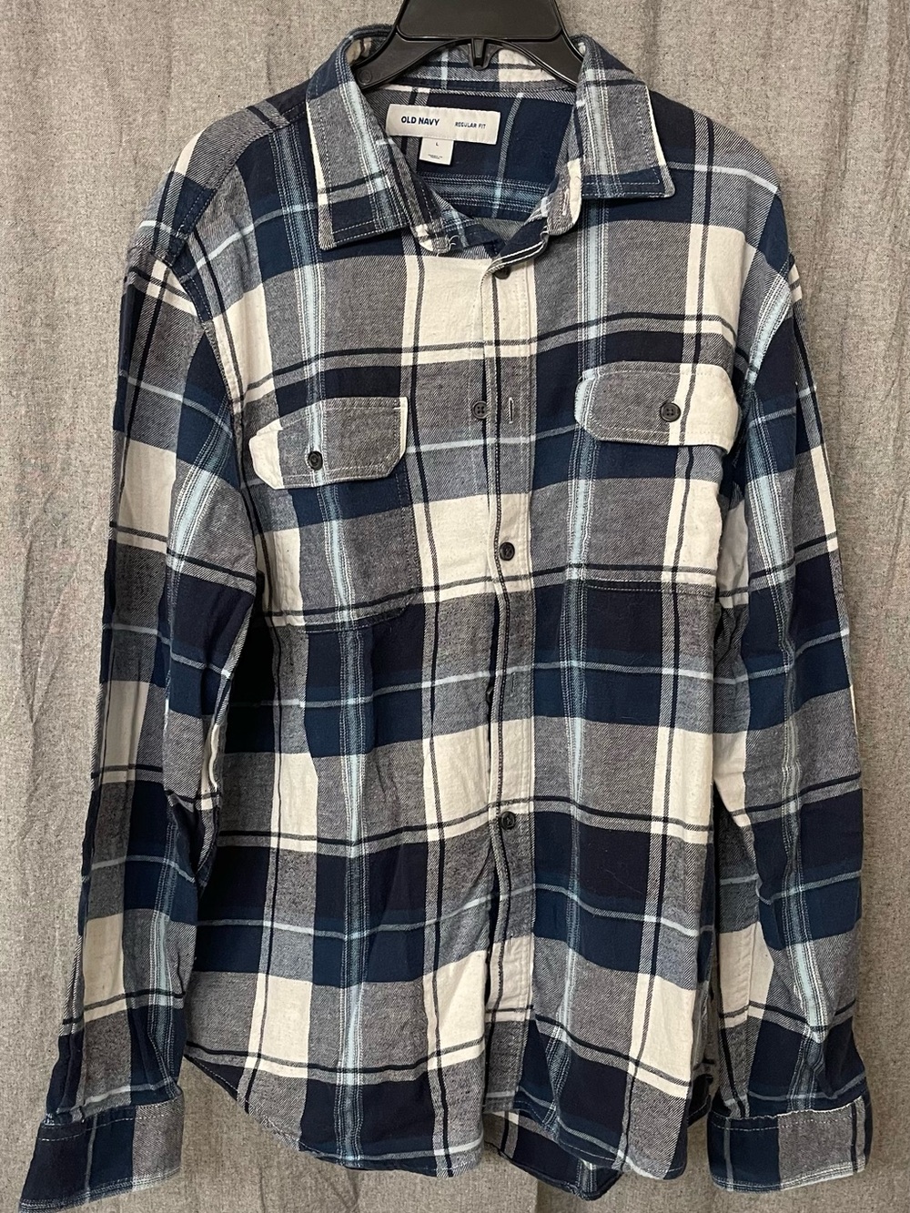 Old Navy Navy, Light Blue & White Plaid Shirt